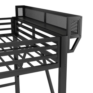 English Elm Queen Metal Loft Bed with Staircase Storage Foldable Desk and Built-in Charging W2580S00073