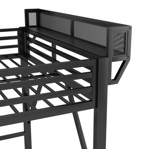 English Elm Queen Metal Loft Bed with Staircase Storage Foldable Desk and Built-in Charging W2580S00073
