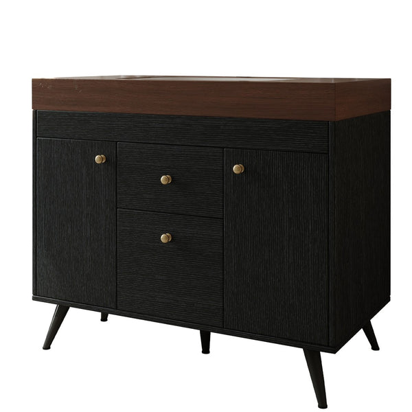 English Elm 36" Freestanding Bathroom Vanity Sintered Stone Top Ceramic Sink Stainless Steel Legs Black,Gold,Walnut,White W3136S00073