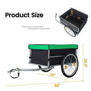 English Elm Foldable Bike Cargo Trailer with 20 Inch Tires Steel Frame and Weatherproof Oxford Cover Green W2932P405184