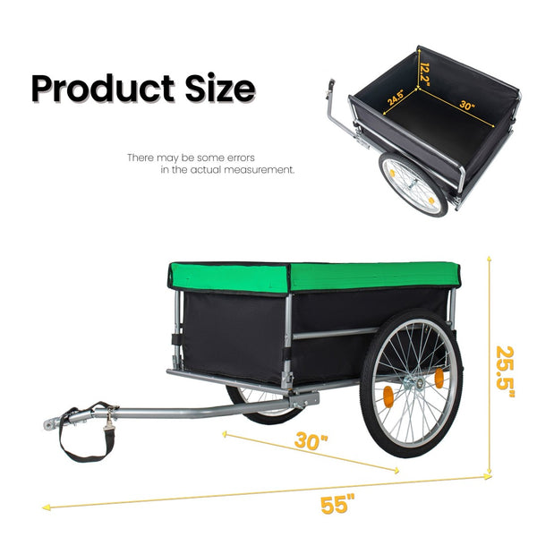 English Elm Foldable Bike Cargo Trailer with 20 Inch Tires Steel Frame and Weatherproof Oxford Cover Green W2932P405184