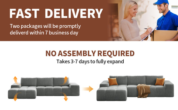 English Elm L-Shaped Modular Sofa With No Assembly, Deep Seating, Soft Flannelette, Perfect For Modern Spaces W3737S00005