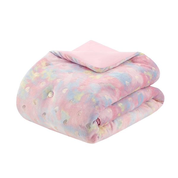 English Elm Metallic Printed Plush Comforter Set With Decorative Pillow - Luxe Full/Queen Cozy Elegance B035P294499