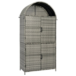 English Elm K&k Tall Arched Pe Rattan Outdoor Storage Cabinet with Adjustable Shelves and Steel Frame Grey N707P420158G