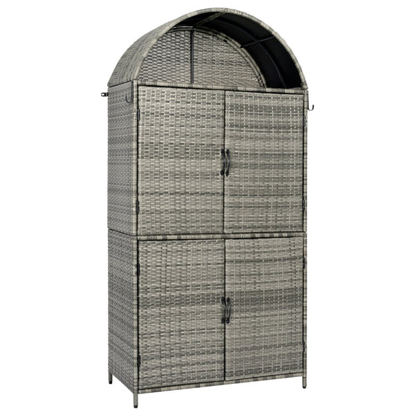 English Elm K&k Tall Arched Pe Rattan Outdoor Storage Cabinet with Adjustable Shelves and Steel Frame Grey N707P420158G