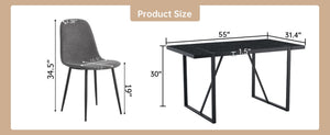 English Elm Table and Chair Set Round Tempered Glass Top with X Base and Four Pu Leather Seats Black,Dark Gray W1151S04381
