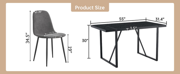 English Elm Table and Chair Set Round Tempered Glass Top with X Base and Four Pu Leather Seats Black,Dark Gray W1151S04381
