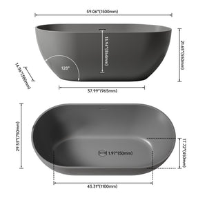 English Elm 59 Inch Freestanding Stone Resin Soaking Tub Sculptural Matte Spa Bath Design T3785P353961
