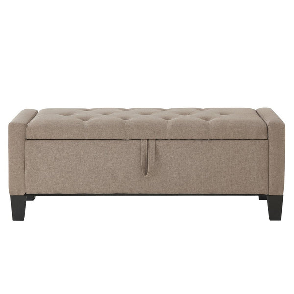 English Elm Ottoman Storage Bench Tufted Linen Upholstered Entryway Seat with Lift Top Shelf Linen W2186P469999