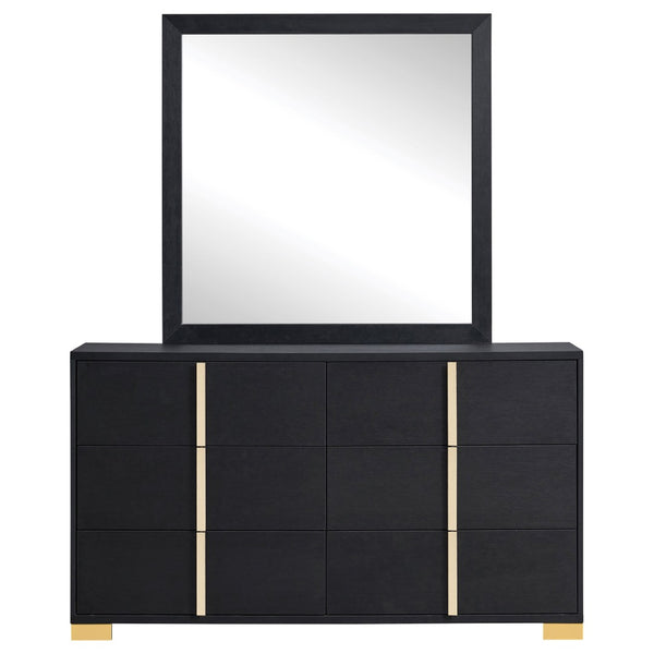 English Elm James White Glam Dresser with Mirror Gold Hardware Six Drawers Bedroom Vanity Set B062S01756