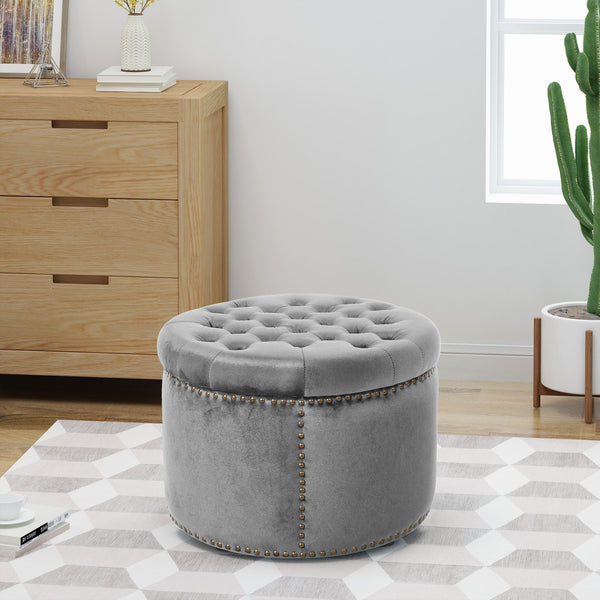 English Elm Christopher Knight Home® - OTTOMAN Mid-Century Fabric Upholstered Footrest with Plush Foam Cushion and Tapered Birch Legs, Versatile Seating Grey N770P197103G