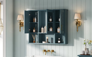 English Elm 35 Inch Wall Mount Medicine Cabinet Soft Close Mirror Storage for Modern Bathroom Blue N710P389453C