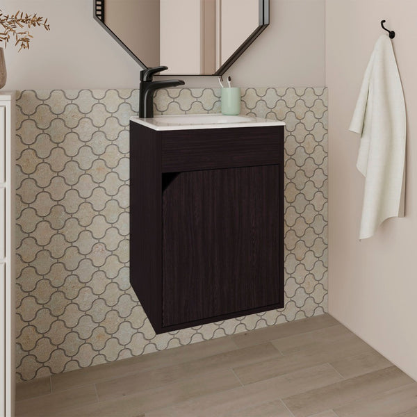 English Elm Wengue Floating Bathroom Vanity - Stylish, Space-Saving Design With Soft-Close Door & Modern Appeal B062P355660-GIGA