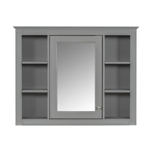 English Elm 36'' Modern Bathroom Vanity Set With Mirror, 2 Soft-Close Drawers, & 6 Open Shelves For Storage N710S236006E