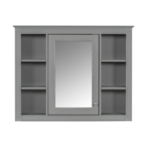 English Elm 36'' Modern Bathroom Vanity Set With Mirror, 2 Soft-Close Drawers, & 6 Open Shelves For Storage N710S236006E