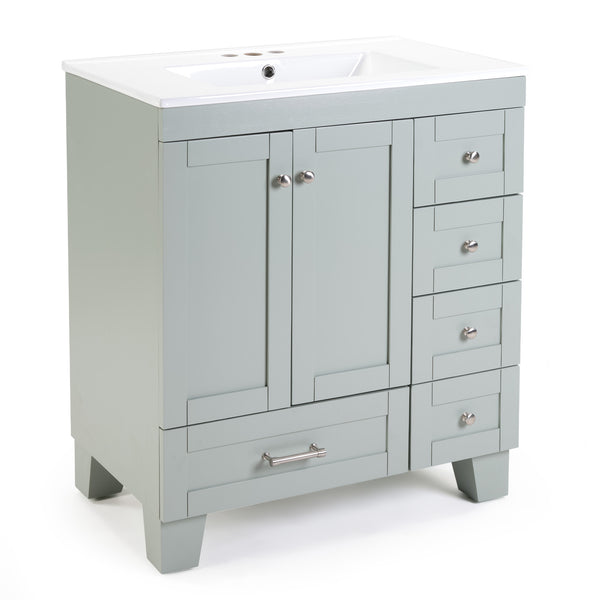 English Elm 30" Vanity with Ceramic Sink and Solid Wood Frame, Soft-Close Drawers, Compact Coastal Style, Durable Construction Blue+Grey W2896P344074
