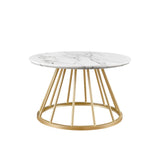 30" Modern Coffee Table with Metal Caged Base Faux White Marble, Gold VIVL1KWM Walker Edison