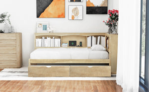 English Elm Twin Twin Size Daybed with USB Charging, Two Storage Drawers & Shelves, Sturdy MDF Frame, 300lb Capacity Wood GX000396AAD