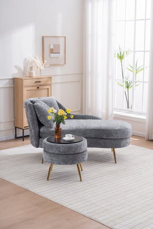 English Elm 58'' Chenille Chaise Lounge with Footstool Pocket Spring Comfort for Bedroom Living Room W2363S00089