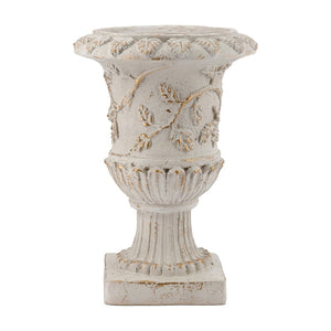 English Elm 14x14x20.3" Classical Magnesium Urn Planter Ornate Carved Relief Antique White Finish W2078P494882