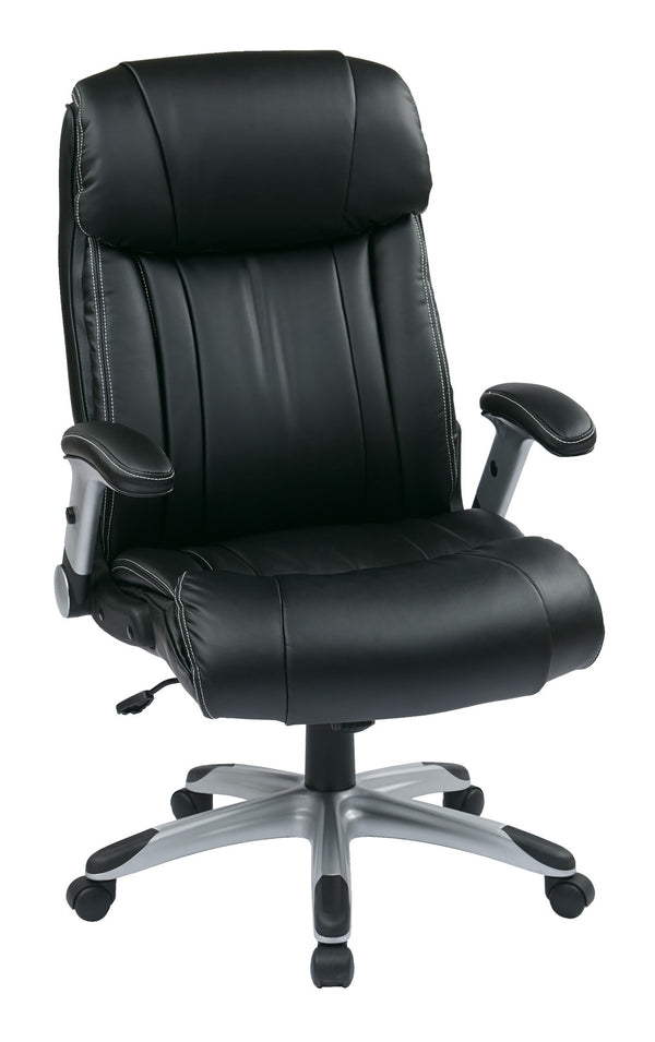 OSP Home Furnishings Executive Bonded Leather Office Chair with Lumbar Support Padded Arms and Pneumatic Lift ECH38665A-EC3