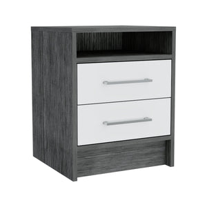 English Elm Philadelphia Nightstand Smokey Oak White – Elegant 2-Drawer Bedside Table with Concealed Shelf, Metal Pulls B128P148955