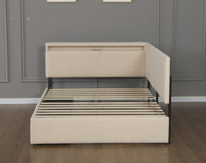 English Elm Twin Boucle Upholstered Bed with Cloud Headboard Storage Drawers and Led Lighting W1670P410460