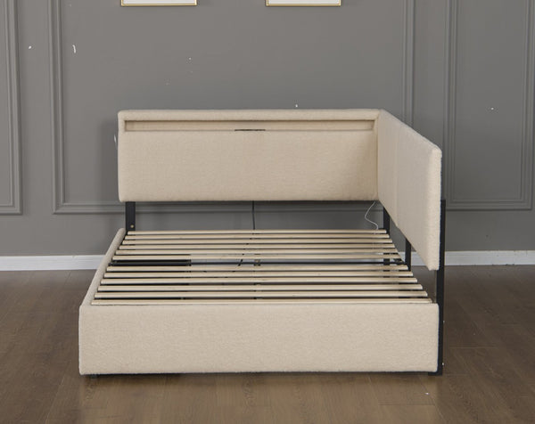 English Elm Twin Boucle Upholstered Bed with Cloud Headboard Storage Drawers and Led Lighting W1670P410466
