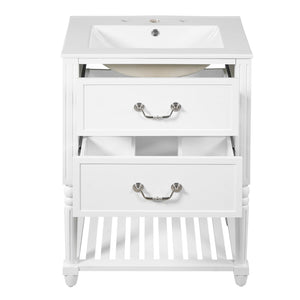 English Elm 24'' Vintage Bathroom Vanity with Ceramic Sink Soft Close Drawers Open Shelf White N710P411237K
