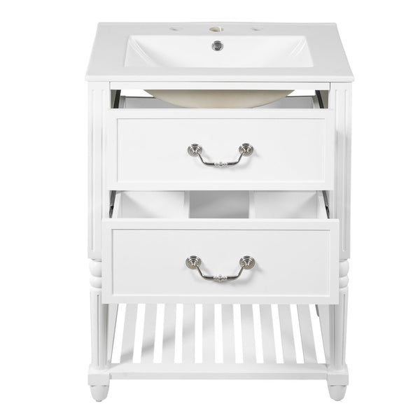English Elm 24'' Vintage Bathroom Vanity with Ceramic Sink Soft Close Drawers Open Shelf White N710P411237K