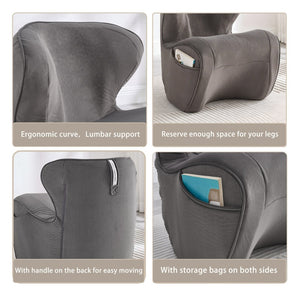 English Elm Ergonomic Floor Chair Velvet Upholstered Lumbar Support Seat for Reading Nook or Lounge Gray W1097P462003