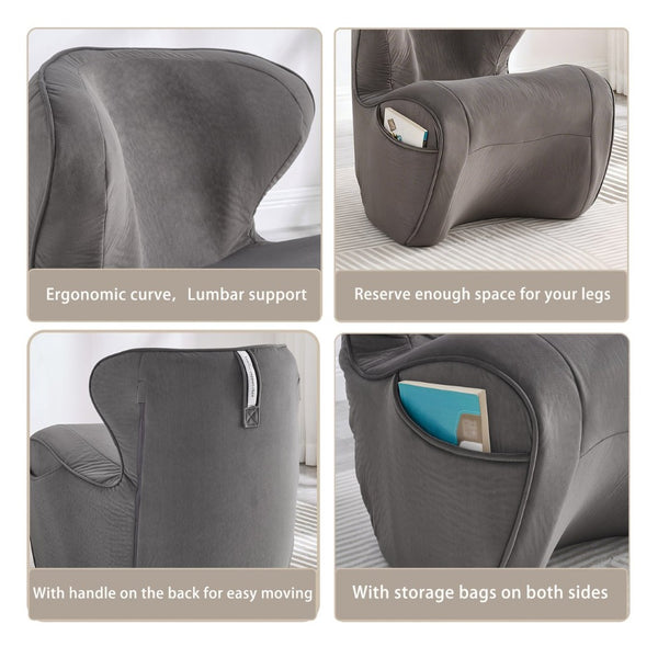 English Elm Ergonomic Floor Chair Velvet Upholstered Lumbar Support Seat for Reading Nook or Lounge Gray W1097P462003