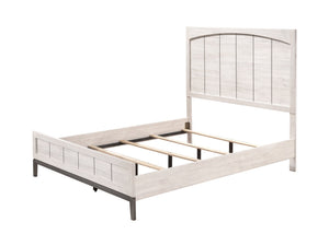 English Elm Contemporary Queen Panel Bed with LED Lighted Headboard, Distressed Textured Wood Finish, Stylish Durable Craftsmanship Beige+White 66 L x 6 W x 40 H B011S01545