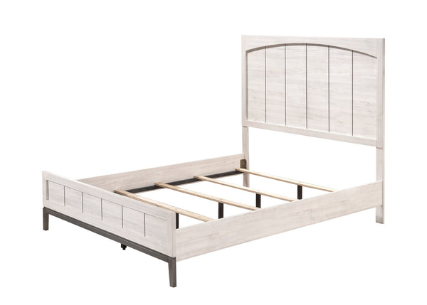 English Elm Contemporary Queen Panel Bed with LED Lighted Headboard, Distressed Textured Wood Finish, Stylish Durable Craftsmanship Beige+White 66 L x 6 W x 40 H B011S01545