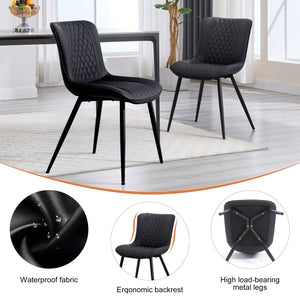 English Elm Modern Faux Leather Side Dining Chair Set of 2 - Waterproof Black Upholstery, Diamond Stitch, Ergonomic Comfort T3707P366133