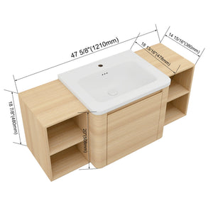 English Elm 48'' Wall-Mounted Bathroom Vanity With Sleek White Sink, Open Shelves, Soft-Close Door & Modern Design W999S00485