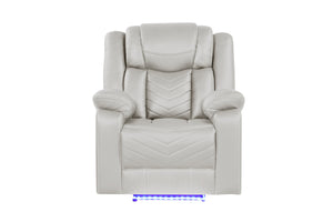 English Elm Challenger Power Recliner with USB Ports and Integrated LED Base, Faux Leather, Modern Accent Stitching and Easy Controls Beige B009P294755