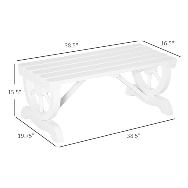 English Elm Outdoor Wagon Wheel Fir Wood Patio Bench Rustic White Slatted 2 Person Seating T3971P417278