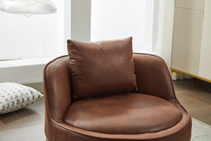 English Elm Swivel Velvet Accent Chair Brown — 360° Padded Barrel Club Chair with Stainless Steel Base, Cozy Durable W2915P234014