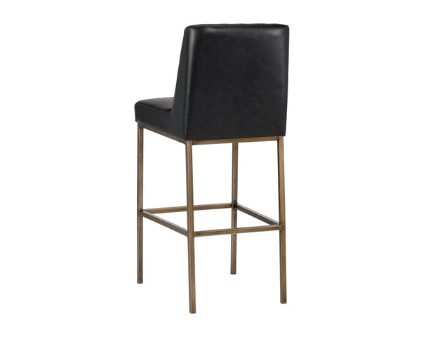 Sunpan Leighland Classic Barstool with Antique Brass Frame and Diamond-Stitched Faux Leather Upholstery Coal Black