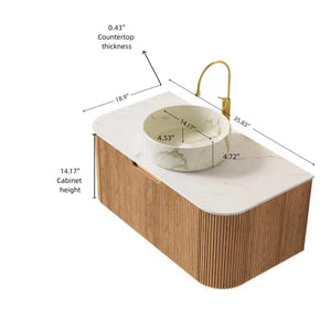 English Elm Dina Floating Bathroom Vanity Sintered Stone Top Glass Basin Striped Plywood Cabinet W2615S00441