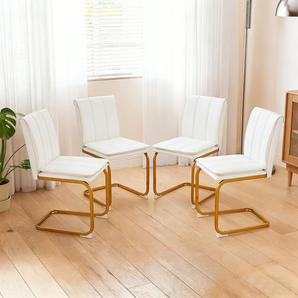 English Elm Modern Pu Leather Cantilever Dining Chairs Set of 4 with Steel Arc Frame for Kitchen White+Gold W5123P454212