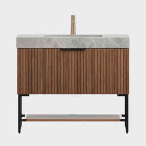 English Elm YOLAN 36" Bathroom Vanity with Integrated Solid Surface Basin, Pre-Assembled Plywood Cabinet, Soft-Close Drawer and Open Towel Shelf Black,Dark Walnut,Light Gray,White W2615S00373