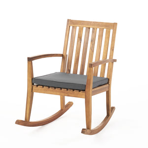 English Elm Christopher Knight Home® - MONTROSE Rocking Chair with Acacia Wood Frame and Water-Resistant Cushion for Cozy Outdoor Relaxation Teak 39.5 L x 28.25 W x 7 H 62389.00