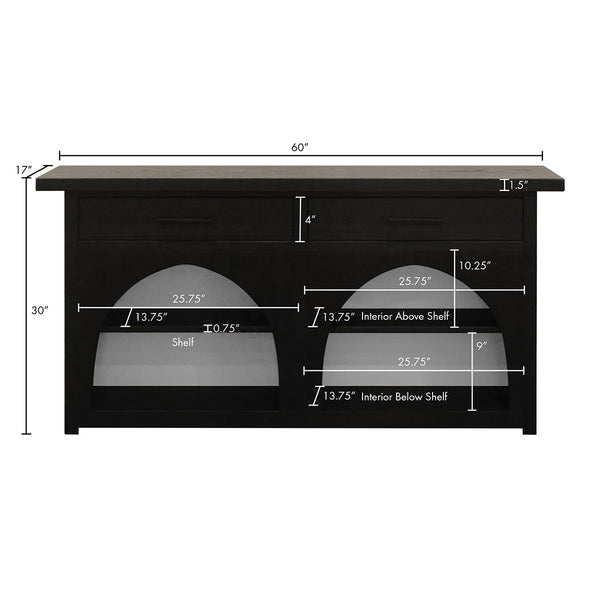 JLA Home Chapel Hill - Accent Handcrafted Console Table – Wire-Brushed Black/Grey Rubberwood, Pull-Out Drawers, No Assembly CH125-1000