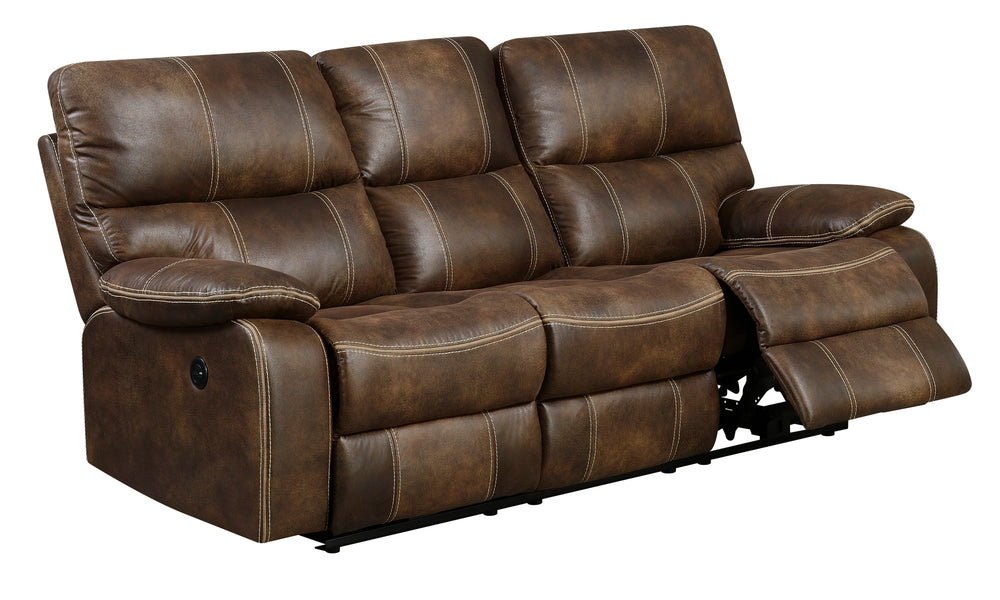 English Elm Wallace & Bay - Brown Reclining Sofa with USB Charging, Hidden Storage, Soft-Close Console & Removable Cup Holders B361P384485