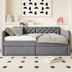 English Elm Twin Velvet Daybed with Storage Drawers Tufted Sofa Bed for Guest or Studio Rooms W1670P410536