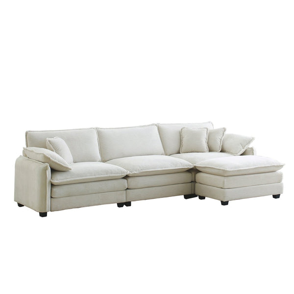 English Elm Oversize L-Shaped Sectional Sofa With Ottoman - Plush White Corduroy, Stylish Comfort For Any Room W714S00690-GIGA