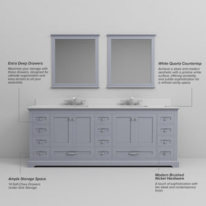 English Elm Dark Grey 84" Double Bath Vanity with White Quartz Top, Solid Wood, 14 Drawers, Soft-Close Storage B2731P258302
