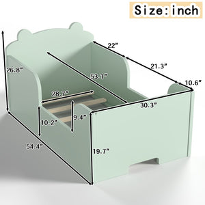 English Elm Toddler Bear Shaped Pine Floor Bed Low Profile Frame Safe Rounded Edges Kids Room Green W1580P373256
